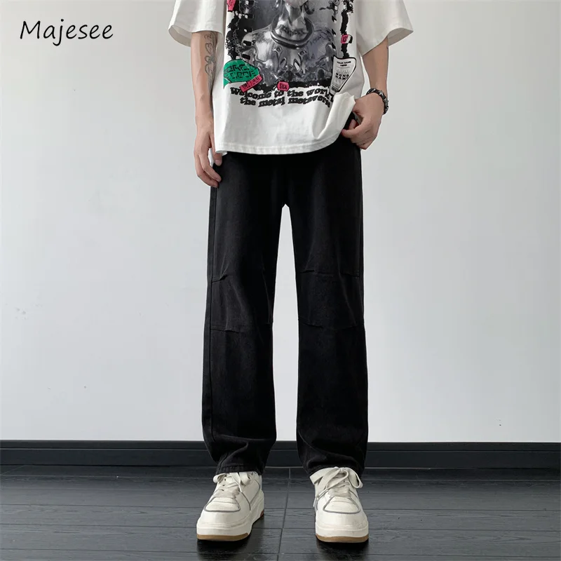 

S-3XL Jeans Men Cozy Basic Solid Black Summer Baggy Hip Hop Trousers College Teens Korean Style Stylish Clothes Handsome Popular