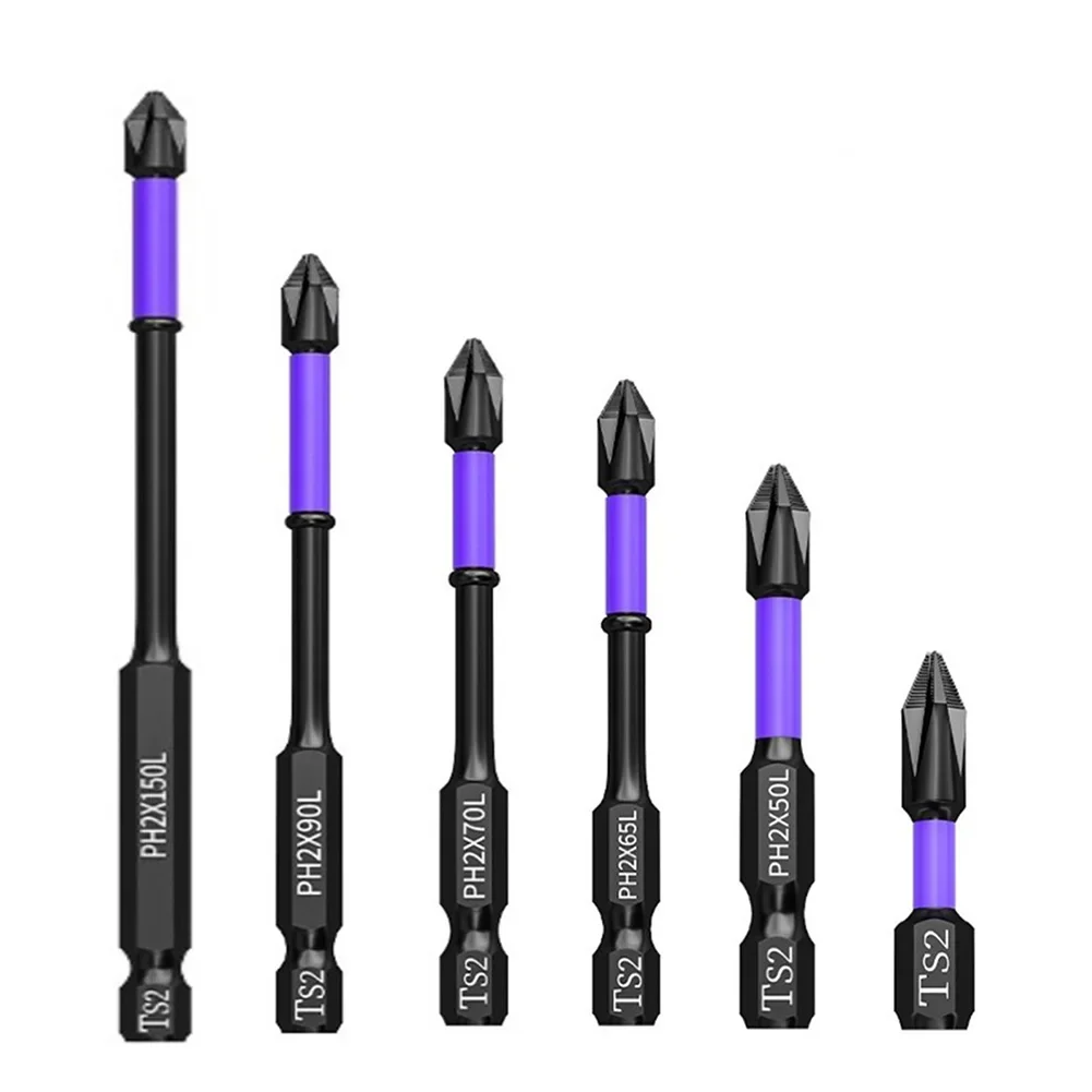 

6Pcs PH2 Magnetic Batch Head Cross Screwdriver Impact Drill Bit Screw Set Non-slip Cross Screwdriver Tools 25/50/65/70/90/150mm