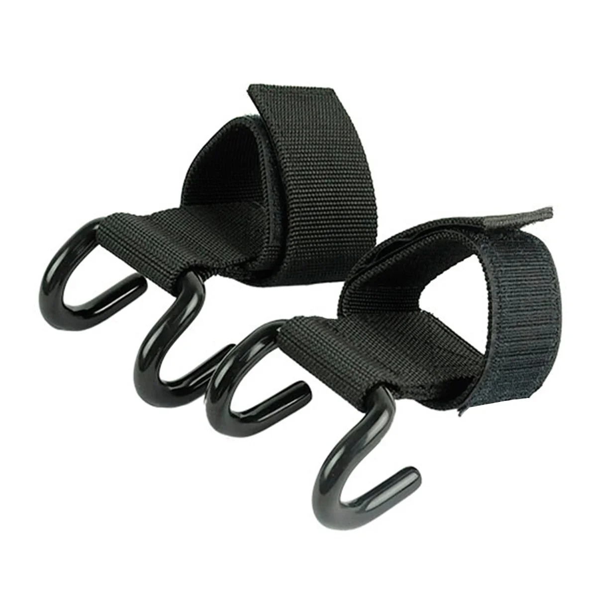 

Pair Weight Lifting Gym Training Hook Grips Black Heavy-Duty Steel Nylon Adjustable Double Hook Wrist Straps for Grip Support