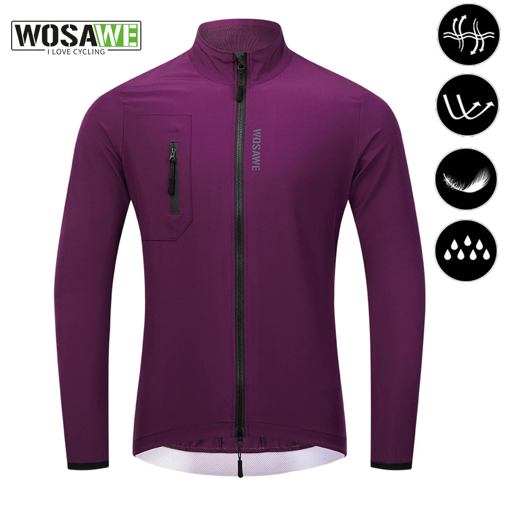 WOSAWE Men Windproof Waterproof Reflective Cycling Jacket MTB Bicycle Long Sleeve Windbreaker Outdoor Sports Bike Coat Jersey