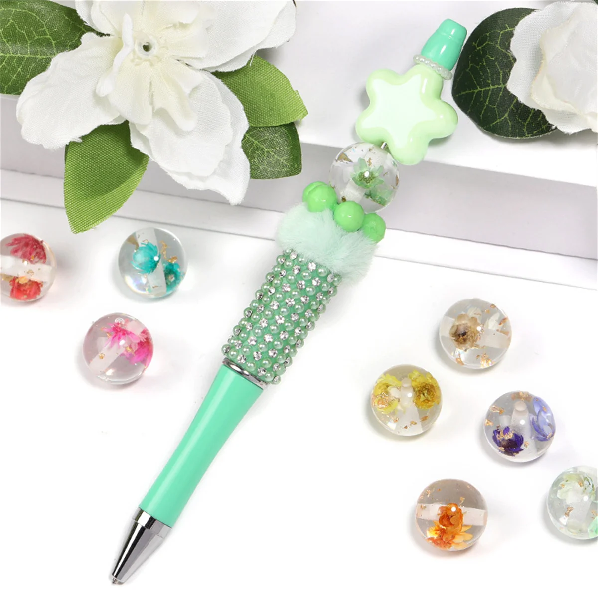 CH31 Natural dried flower resin round beads transparent beads DIY mobile phone chain keychain pen accessories beads material