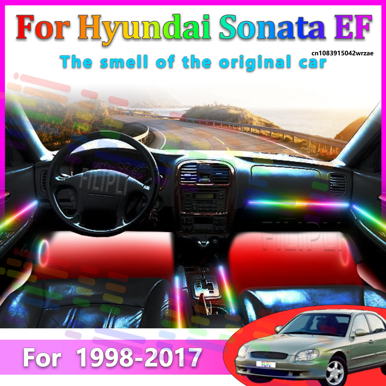 Luces LED Ambientales para Hyundai Sonata 1998-2017, Luces de Atmósfera Coloridas, Tira de Neón Interior para Auto, Control por Aplicación, 64 Luces RGB