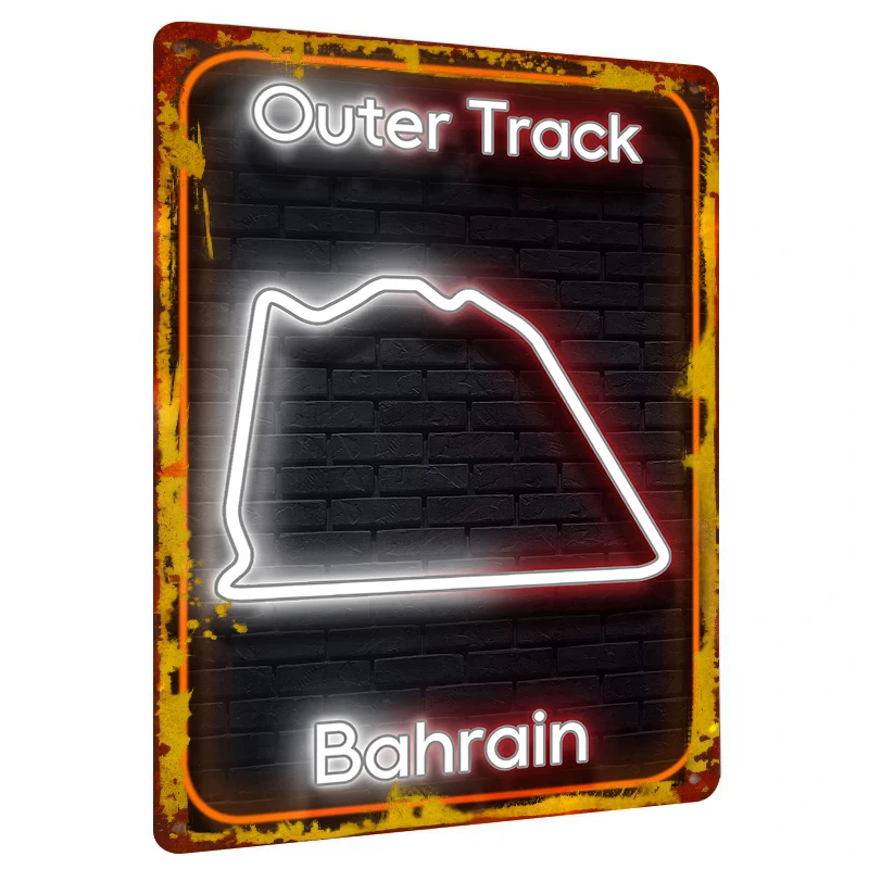 Bahrain Outer Track Neon Style Metal Tin Sign Auto Racing Circuit Wall Decor for Garage Man Cave