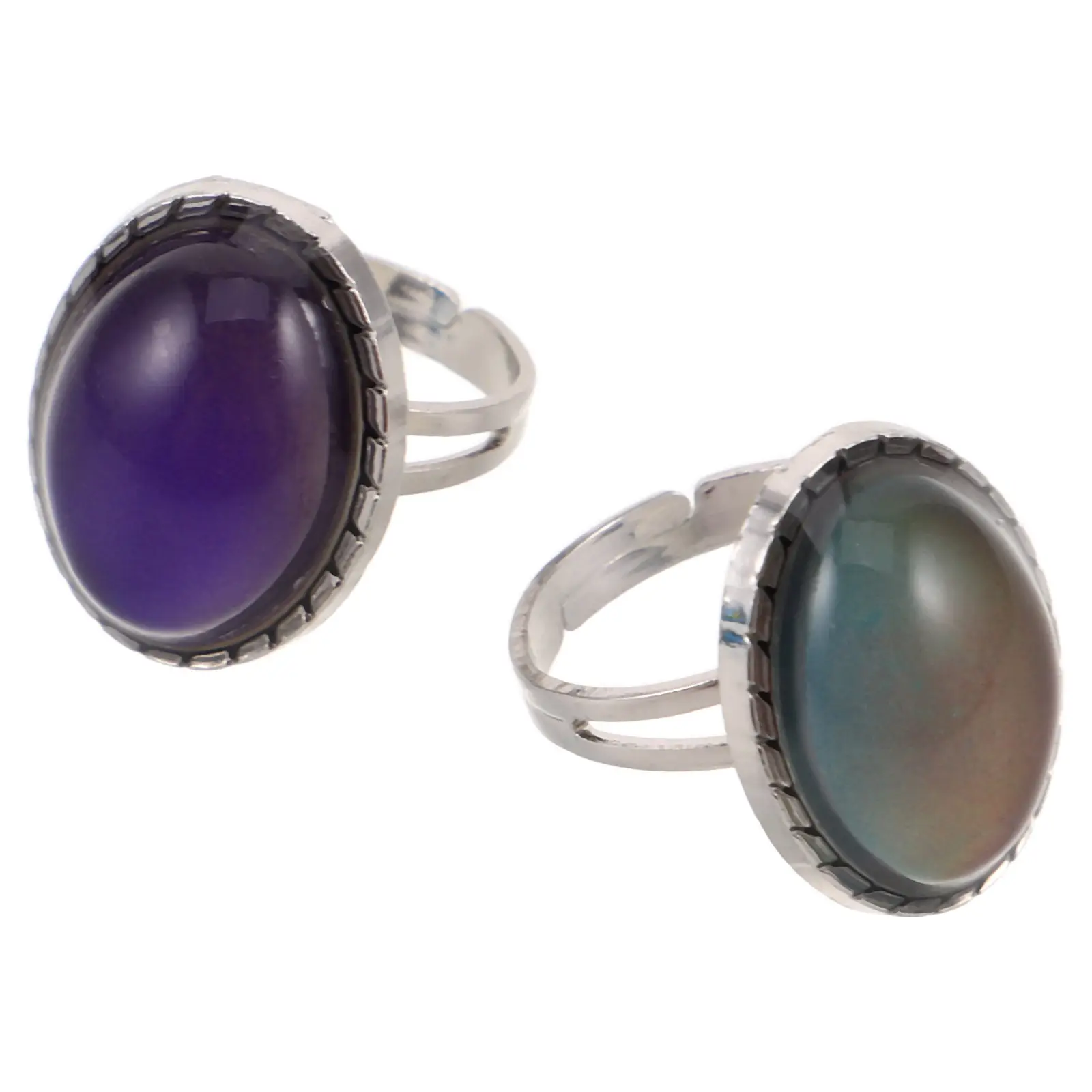 2Pcs Adjustable Open Color Change Mood Ring for Women Vintage Oval Stone Ring Temperature Sensitive Vibrant Color Shifting