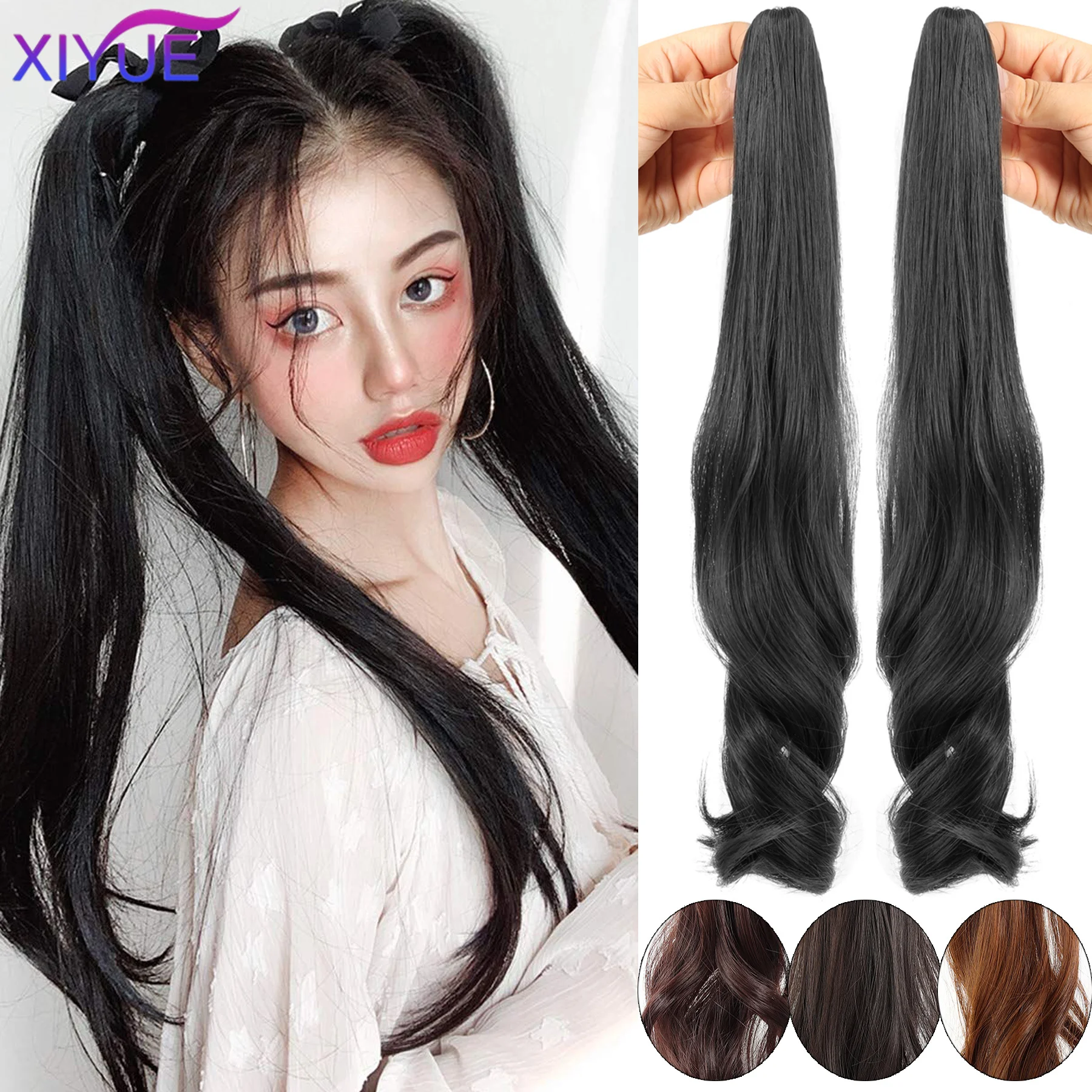 

Synthetic Long Curly Hair Band With Grab Clip Ponytail Wig Curly Hair False Ponytail Fluffy Hair Can Be Braided