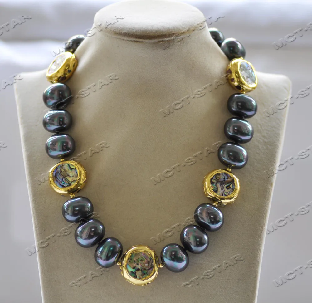 

Z12723 18" 25mm Abalone Shell Gold-Plated Peacock-Black Egg South Sea Shell Pearl Necklace