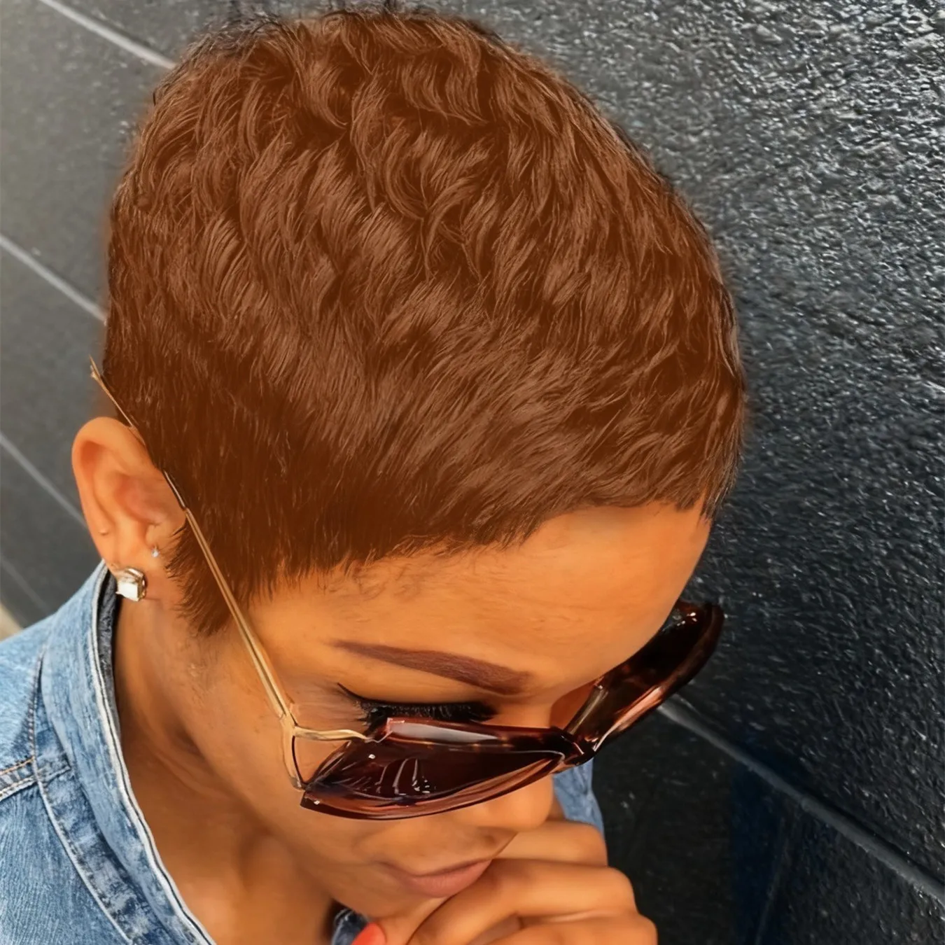 شعر مستعار بشري قصير مستقيم الطبقات بلون بني وأسود بورجوندي مصنوع آليًا للنساء للاستخدام اليومي للحفلات #2