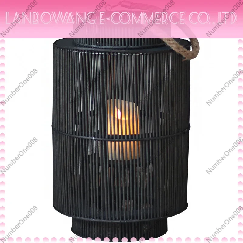 Nordic Handwoven Wind Lantern Candle Holder, Retro Decor for Hotel B&B Display & Home, Indoor Outdoor Rattan Hanging Lantern