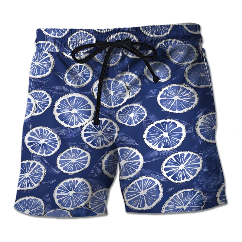 

3D Printed Fruit Lemon Orange Pattern Beach Shorts For Men Outdoor Casual Quick Dry Short Pants Summer Daily Clothes Swim Trunks