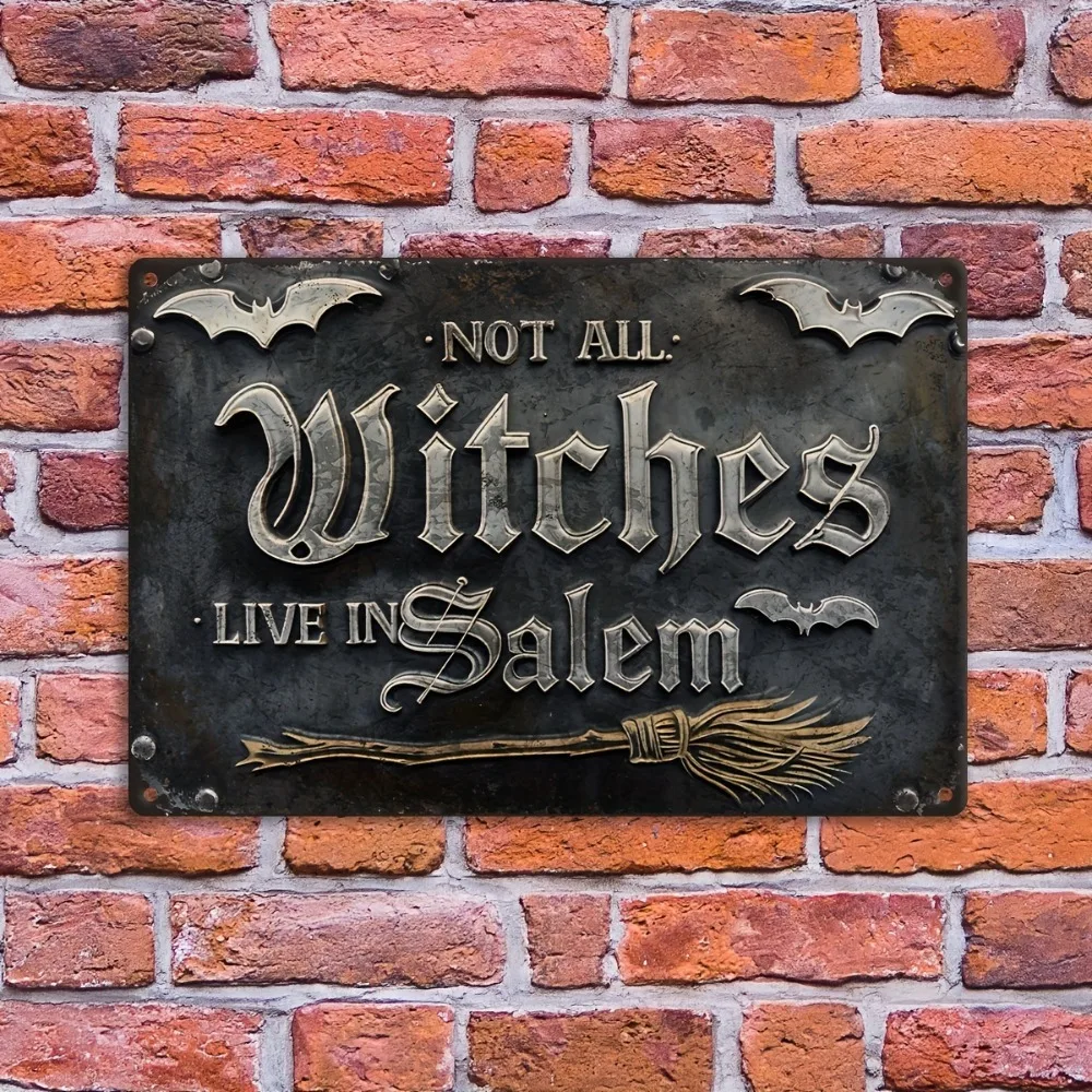 2D Flat 8X12 Inch Aluminum Sign Vintage Bat Broom Weatherproof Wall Plaque Black Poster Gift for Man Cave Bar Farmhouse