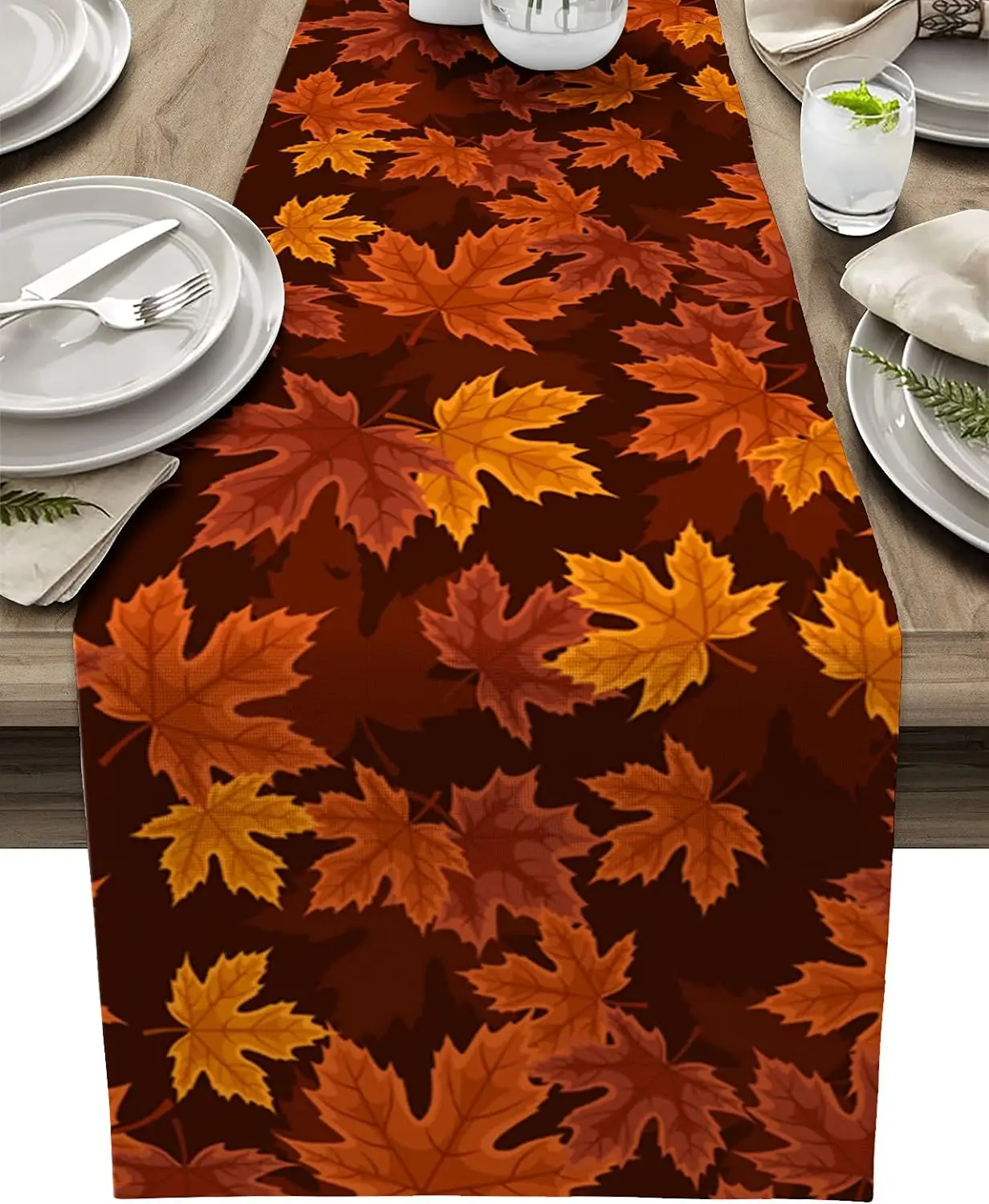 Fall Thanksgiving Maple Leaf Linen Table Runner Dresser Scarves Farmhouse Kitchen Dining Table Runners Wedding Party Decorations 1