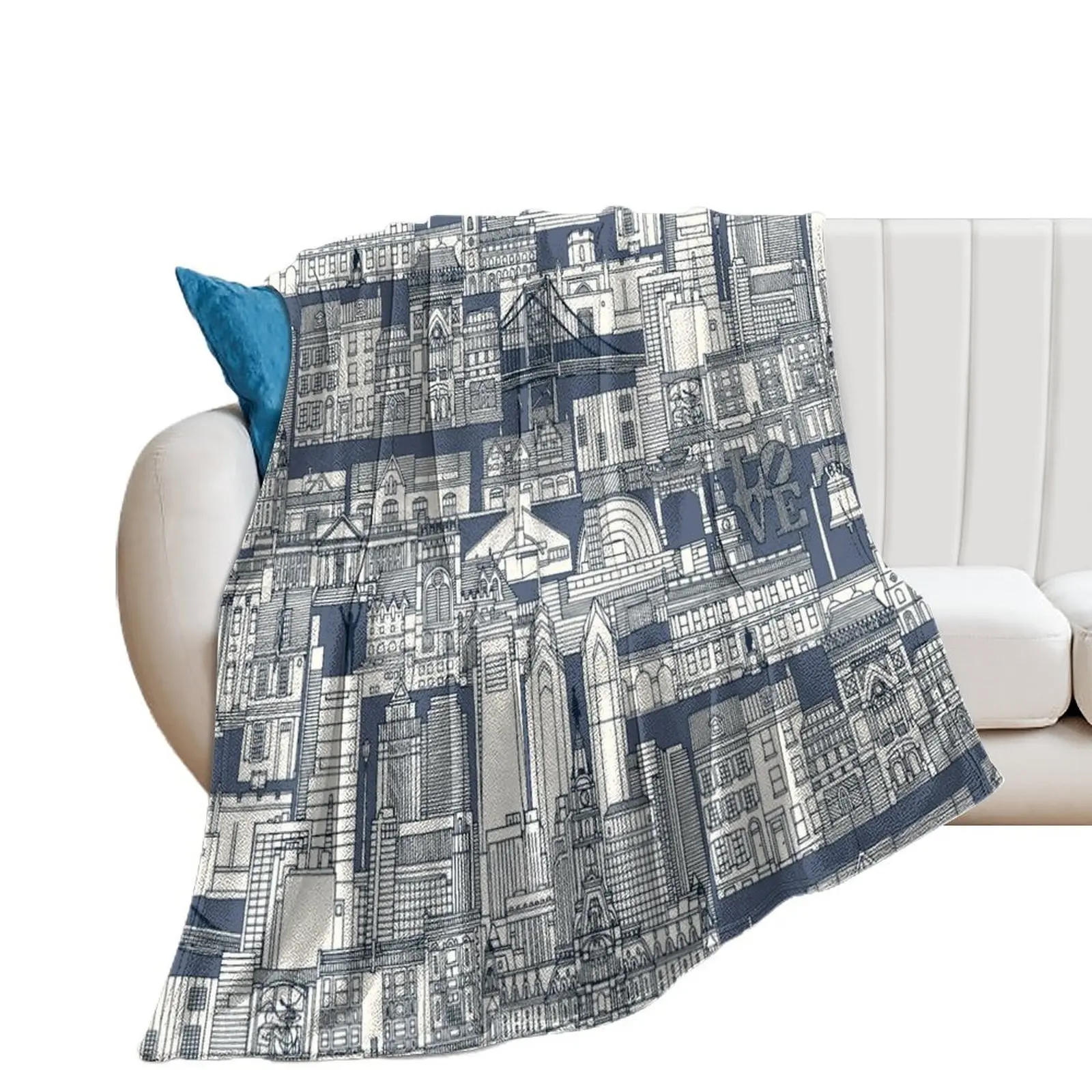 Philadelphia toile blue indigo Throw Blanket Vintage Sofa Throw christmas gifts Blankets