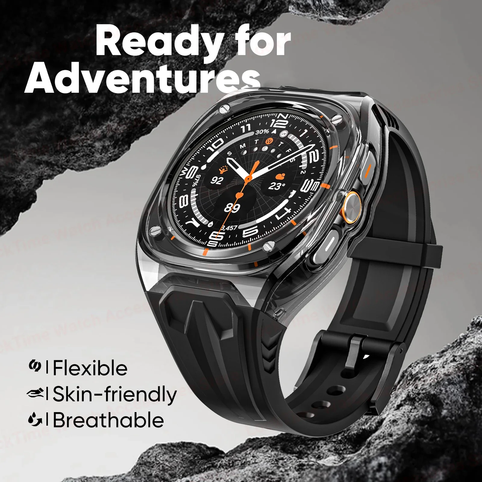 삼성 갤럭시 시계 7 울트라 47mm 실리콘 루프 밴드 팔찌 갤럭시 시계 울트라 남성용 스포츠 팔찌 용 모드 키트 스트랩 + 케이스