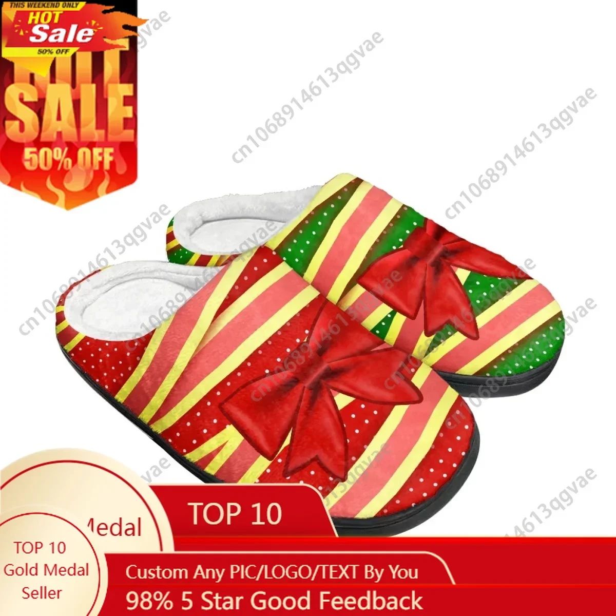 

Christmas Gift Dessert Candy Cane Cake Pattern Home Cotton Slippers Mens Womens Teenager Plush Bedroom Keep Warm Custom Slipper