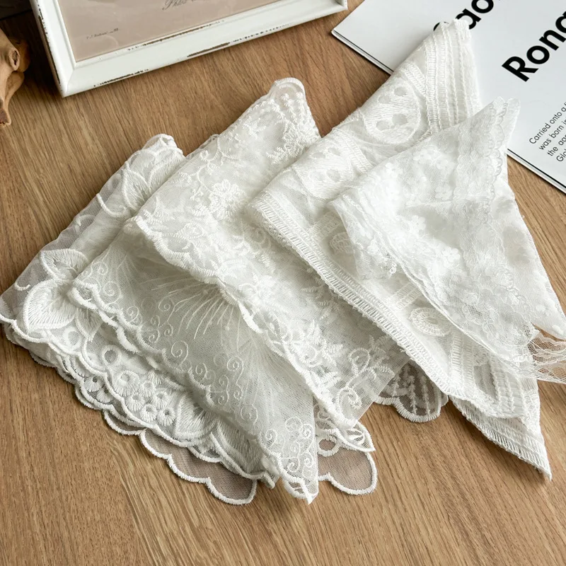 French Triangle Scarf Women\'s Lace Summer Sun Protection Thin Breathable Versatile Headscarf Ribbon Hair Ribbon Scarf