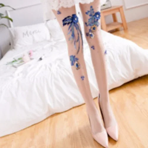 Heavy Industry Three-dimensional Embroidery Pattern Cherry Pattern Facial Mask Pantyhose Handmade Personalized Stockings
