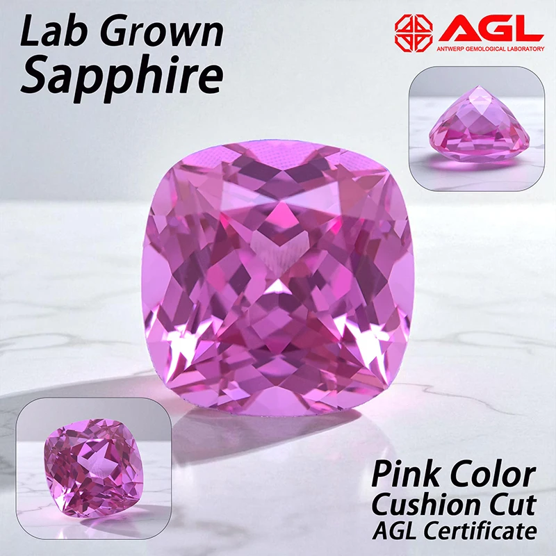 

Lab Grown Sapphire Cushion Cut Pink Color DIY Ring Necklace Earrings Main Materials Selectable Certificate