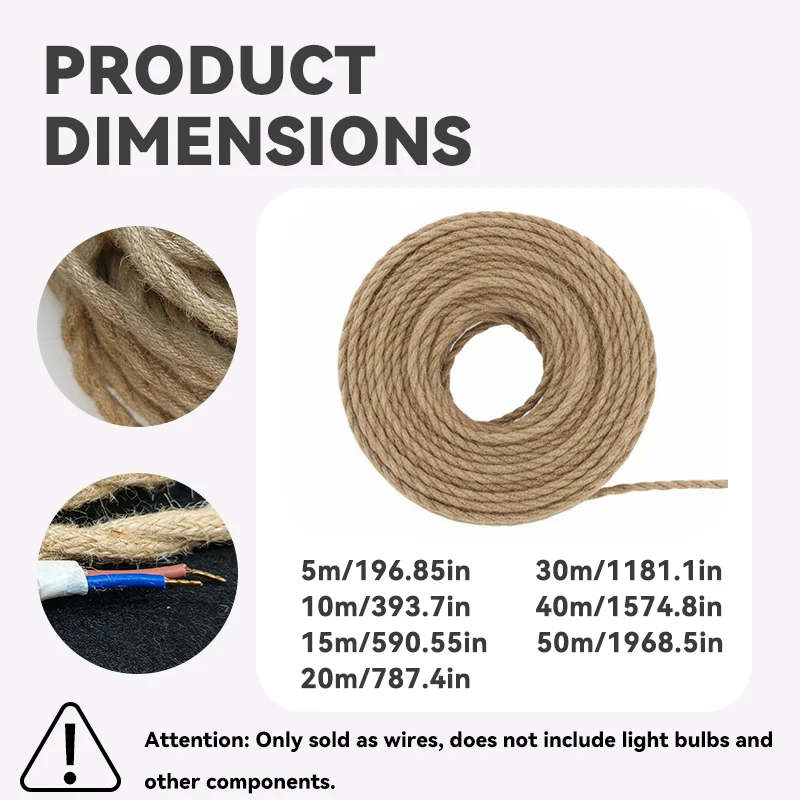 Jute Twisted Electrical Cord, Vintage Pendant Lamp Wire, DIY Industrial Home Cafe Decor