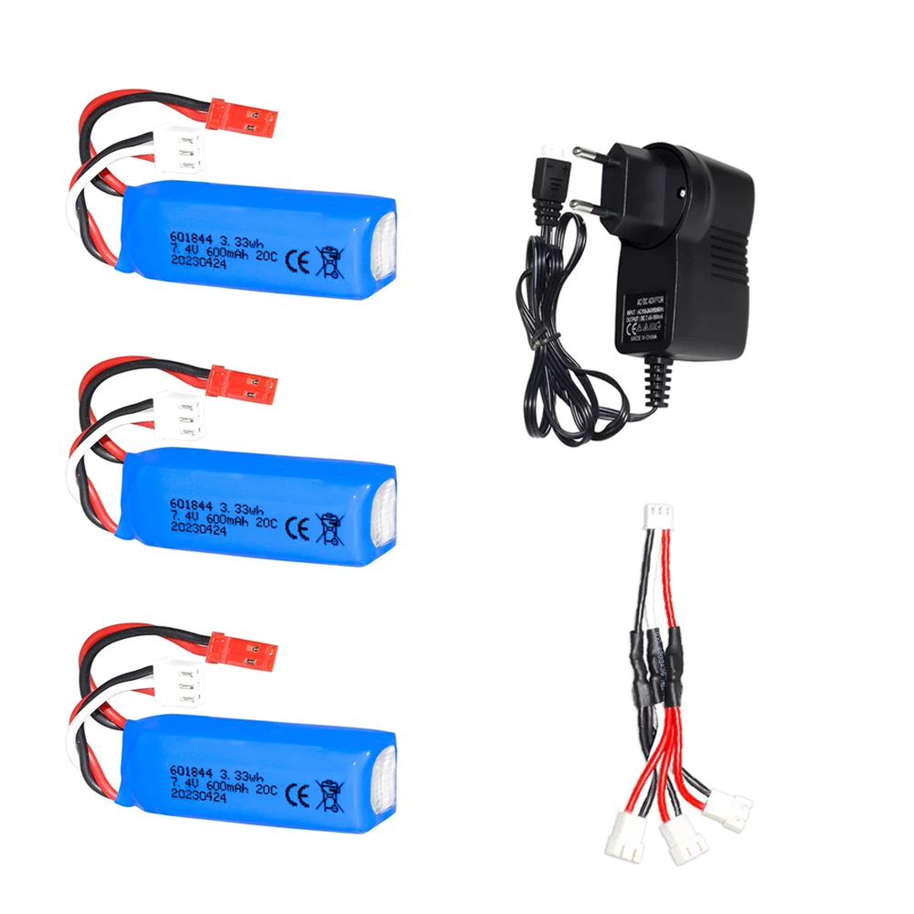 7.4V 600mAh Lipo Batterij en USB Lader voor WLtoys K969 K979 K989 K999 P929 P939 RC Auto speelgoed accessoires 2S 7.4v 601844   Batterij