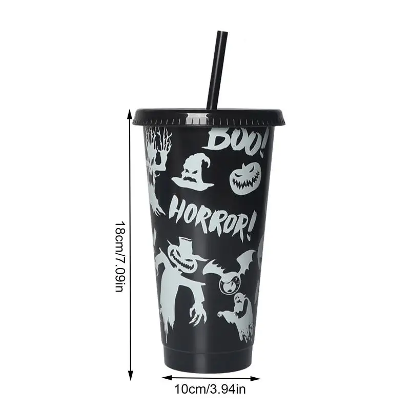 Halloween With Lid And Straw 710ml Halloween Party Cup Glow In The Dark Luminous Boo Horror Pumpkin Bat Ghost Patterns Party