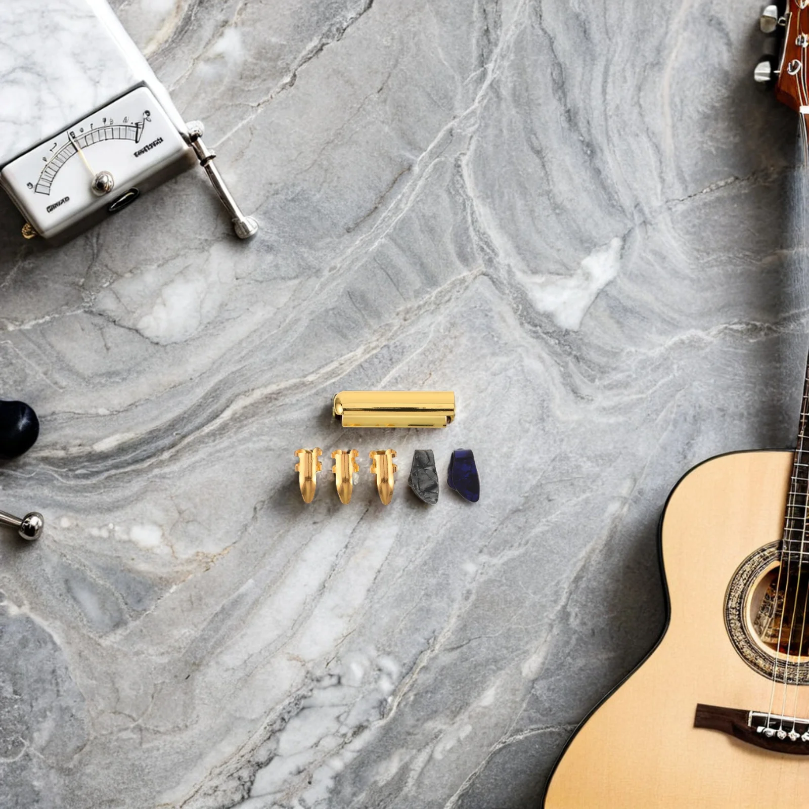 

1Set Guitar Slide Kit Silver Brass Finger Slider for Electric Acoustic Bass Ukulele with Thumb Picks Portable Case Solid Slider