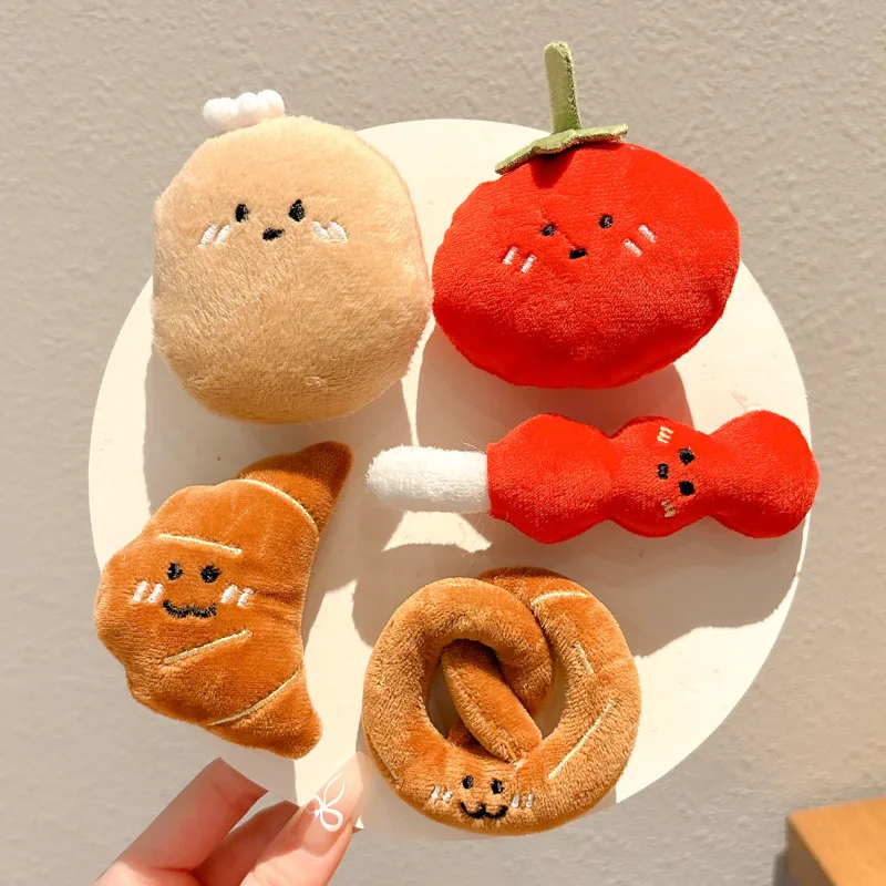 Croissant Hair Clips Hair Accessories Pinzas Para El Cabello Mujer Tomatoes Plush Food Hair Accessories