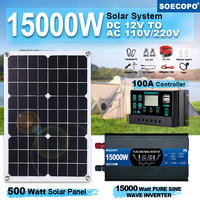 SOECOPO 15000W Pure Sine Wave Inverter(12V To 110V/220V) Portable Solar System Kit 500W Panel 100A Controller for Camping/Home