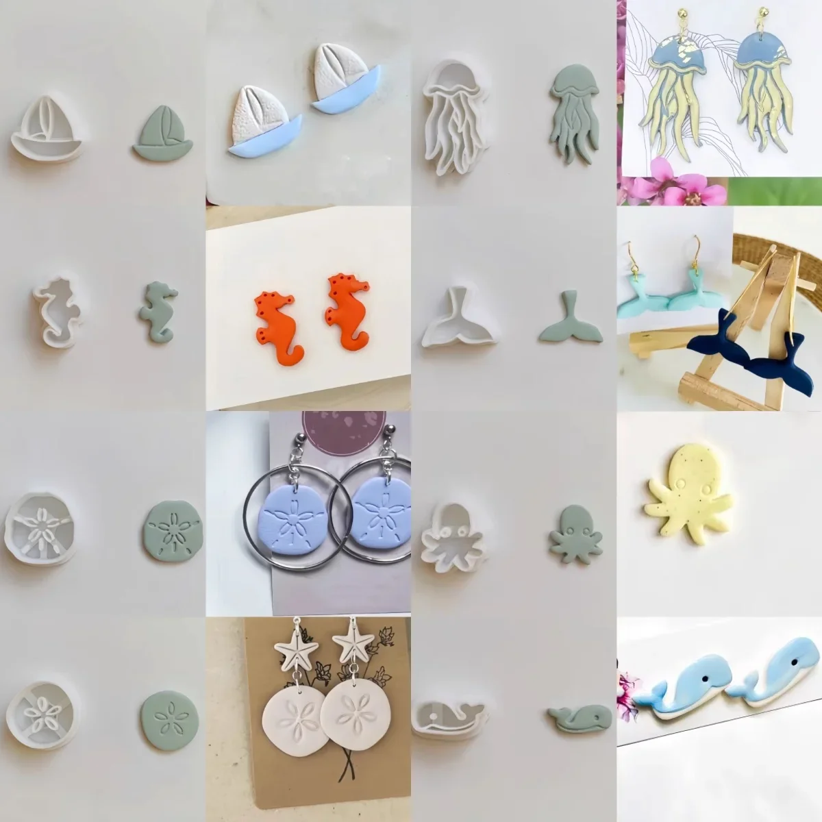 Moule en argile polymère pour boucles d'oreilles, emporte-pièce en forme de queue de méduse, pour bijoux suspendus, pour l'été
