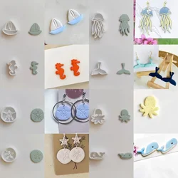 Ocean Sea Polymer Clay Cutters Summer Beach Earring Embosser Cutter Ship Jellyfish Tail Shape Earring Mold for Pendant Jewelry