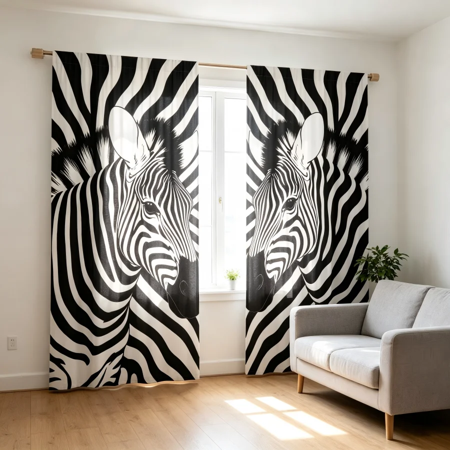 2PCS Digital Print  Curtain, Symmetric Zebra, Bohemian Style  Curtain Panel for Home Living Room Bedroom Decor