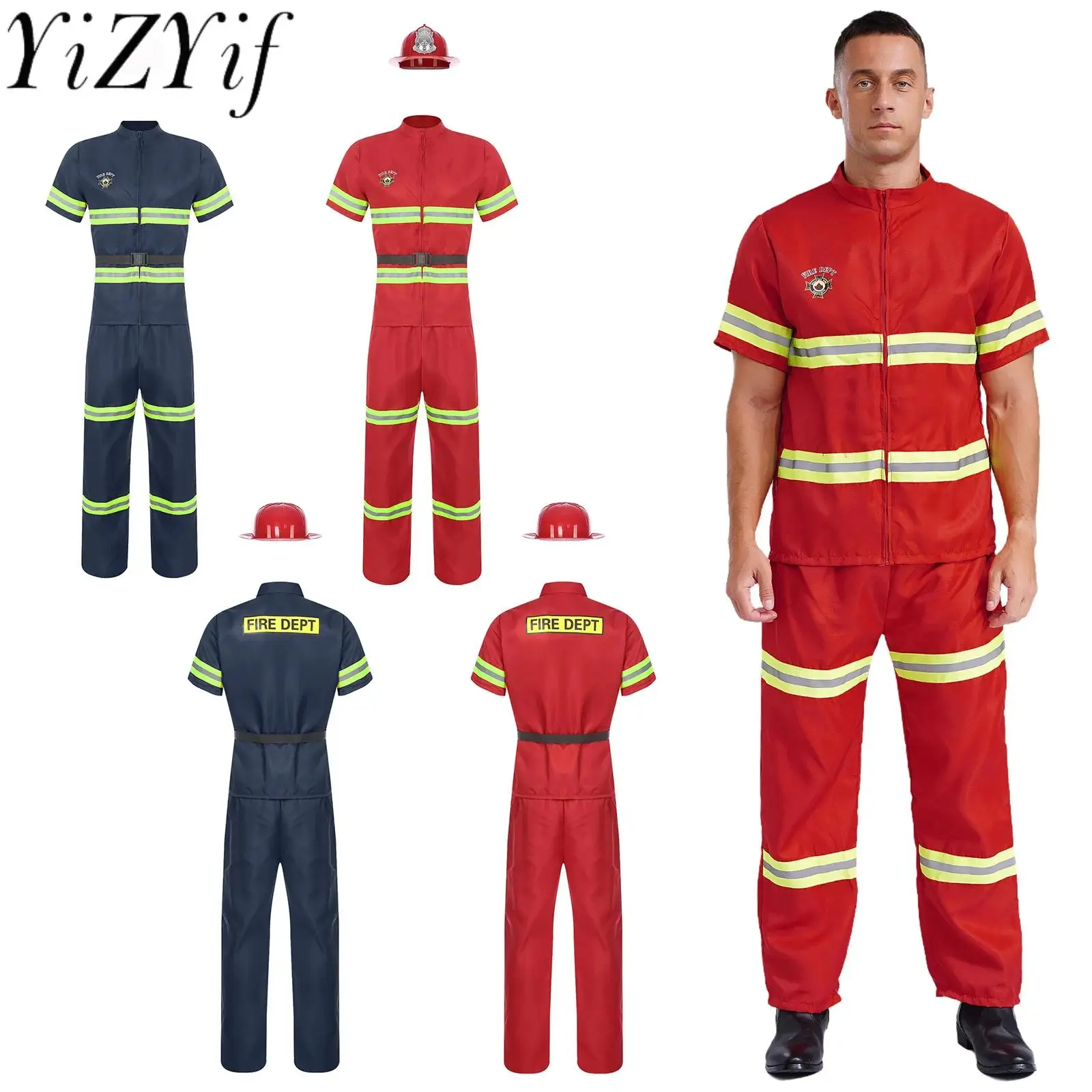 Adult Firefighter Firefighting Heroes Halloween Cosplay Costume Plastic Helmet Long Sleeve Fireman Jacket Coat Pants And Belt