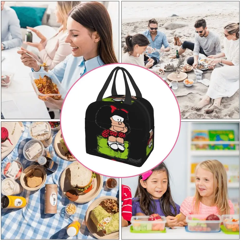 Mafalda Tragbare Lunchbox Quino Comic-Kühler, thermische Lebensmittel-isolierte Lunchtasche für Damen, Kinder, Schulkinder, Multifunktionstaschen