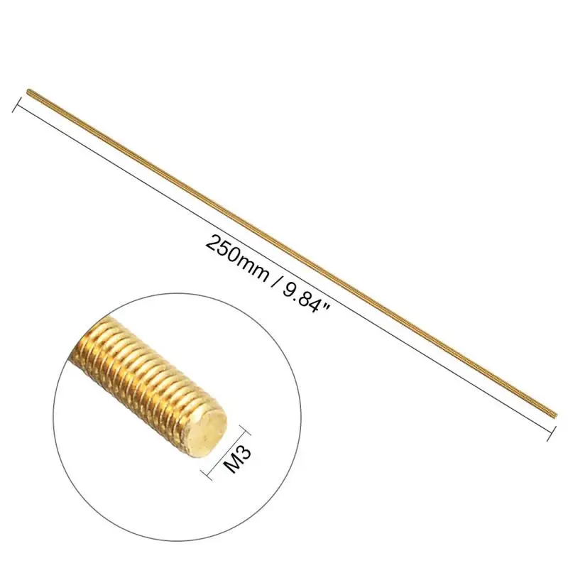 Parafuso de rosca de latão, parafuso métrico de latão, eixo de rosca, M2, M2.5, M3, M4, M5, M6, M8, M10, M12 x 250mm, 1pc