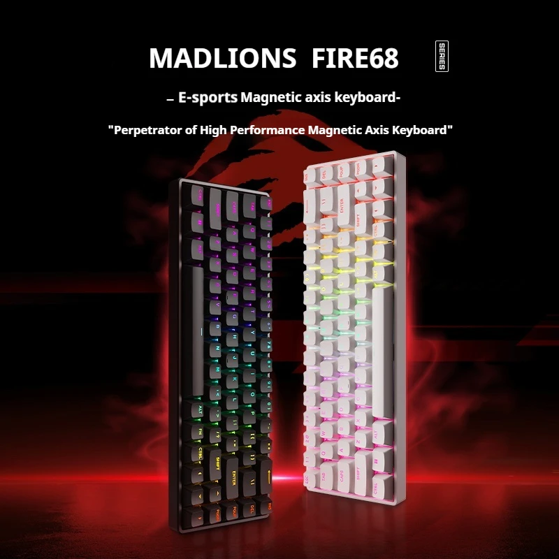 New MADLIONS Fire68/Fire68 Ultra Gaming Magnetic Axis Keyboard Full Key Hot Plug Wired Keyboard  Boy Office Gifts