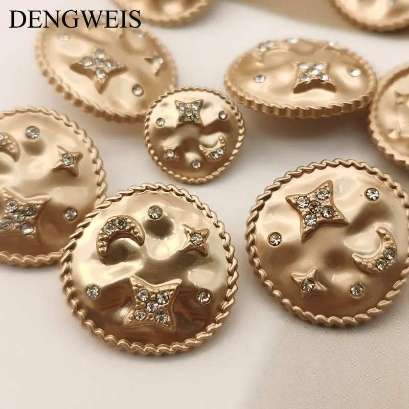 Botões decorativos strass para vestuário, acessório casaco, decoração DIY artesanal, botões de costura, lua e estrela, super elegante, 6PCs