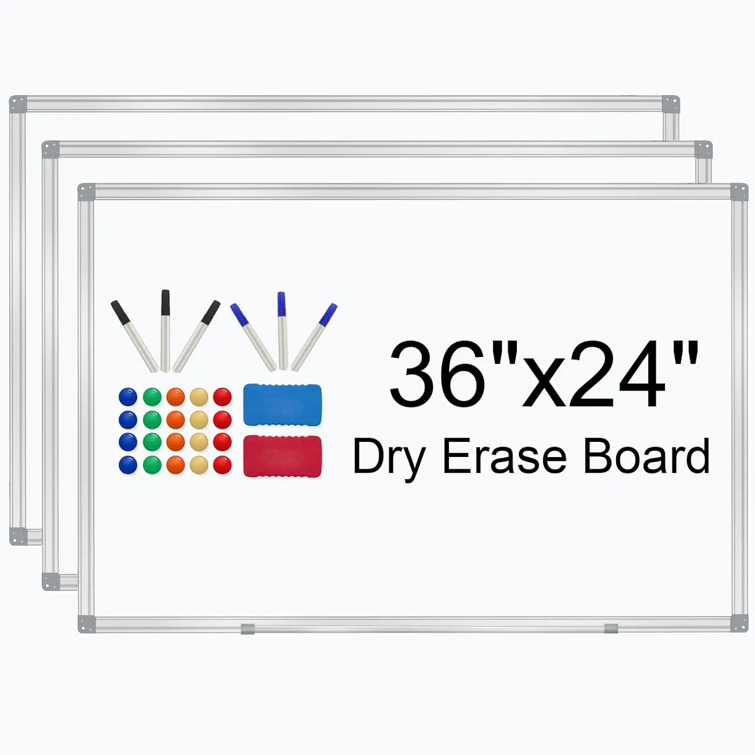 

3x2ft Whiteboard Dry Erase Board 36x24 for Wall, Magnetic White Board for Office Classroom Home, 3-Pack with Markers Magnets