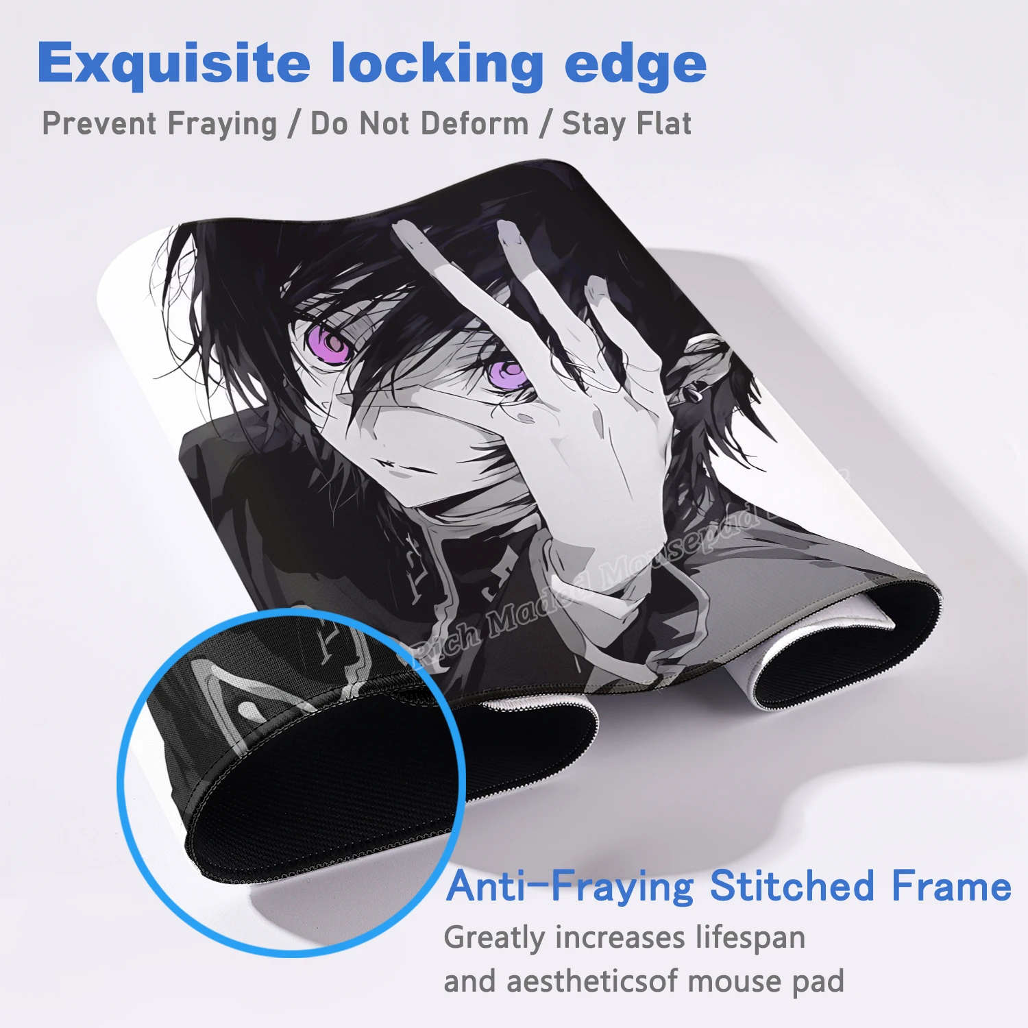 Zwart-wit Anime Girl Tafelmat Grote Muismat Kantoortoetsenbord Vergrendelingsrand Bureaumat Gaming Accessoires Antislip Muismat