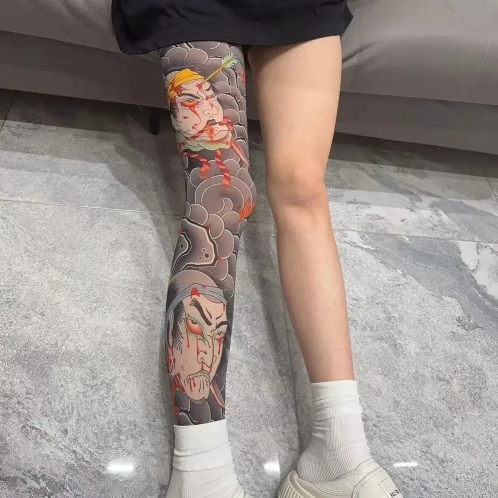 كامل الساق وهمية الوشم الجوارب الشمس واقية المطبوعة الجوارب الصيد الجوارب المرنة بارد شخصية القيادة الدراجات جوارب مثيرة #3