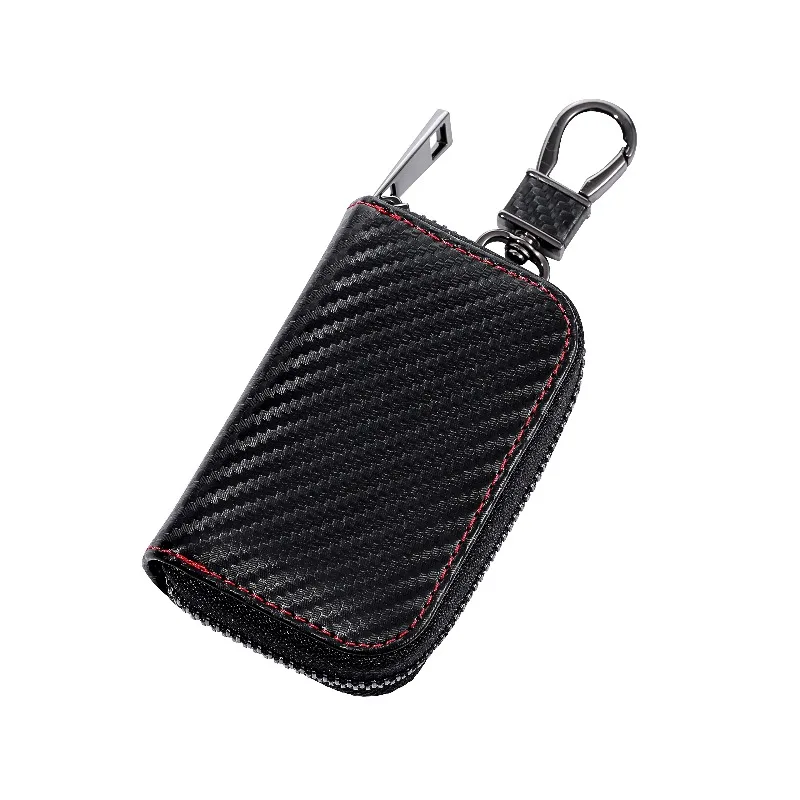 Handmade Fashion PU Thread Pattern Faraday Bag Anti theft Signal Shielding Bag Zipper Keyless Car RFID Protection