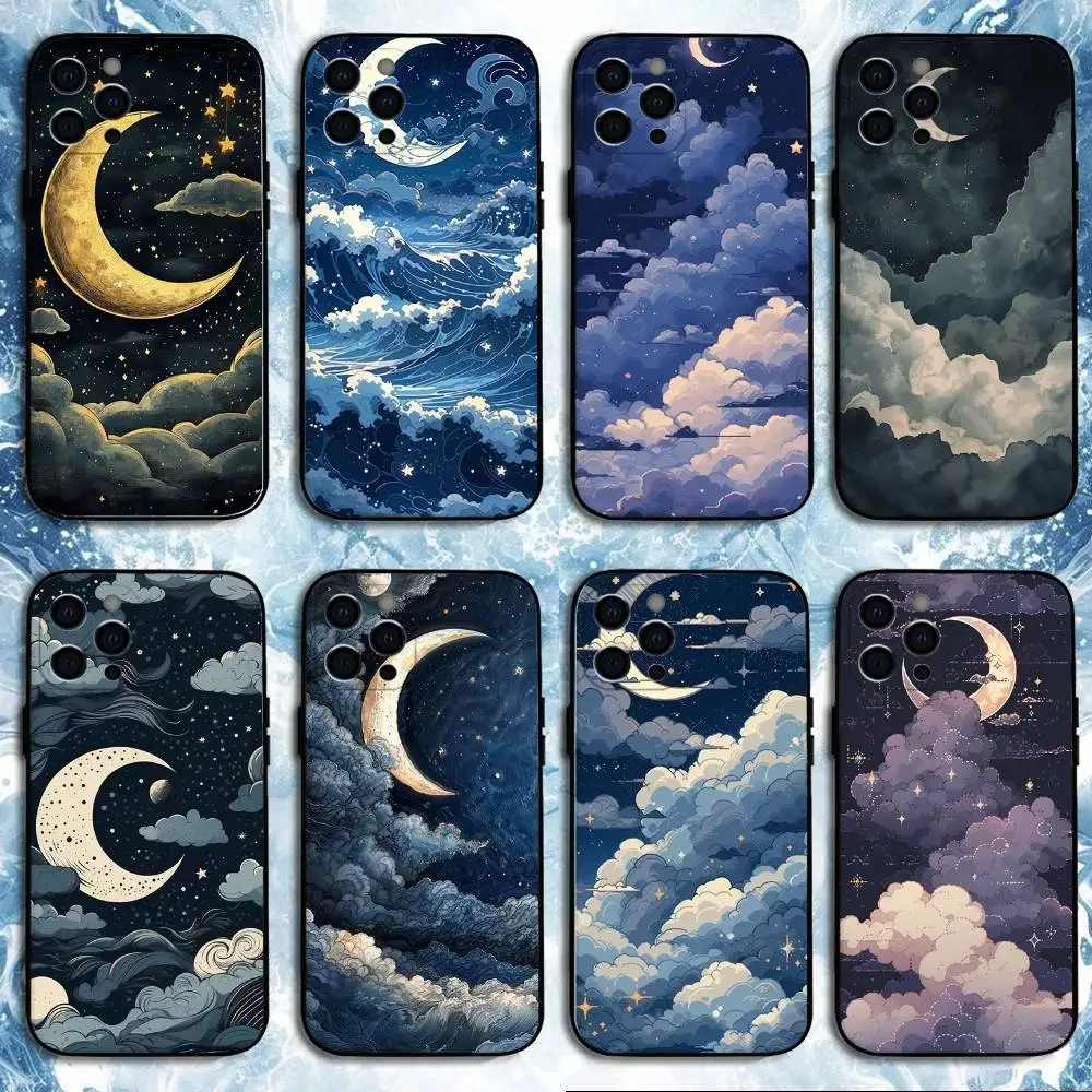 

Star Language And Cloud Gauze Phone Case For iPhone 16,15,14,13,12,11 Plus,Pro Max, Soft Silicone Black Cover