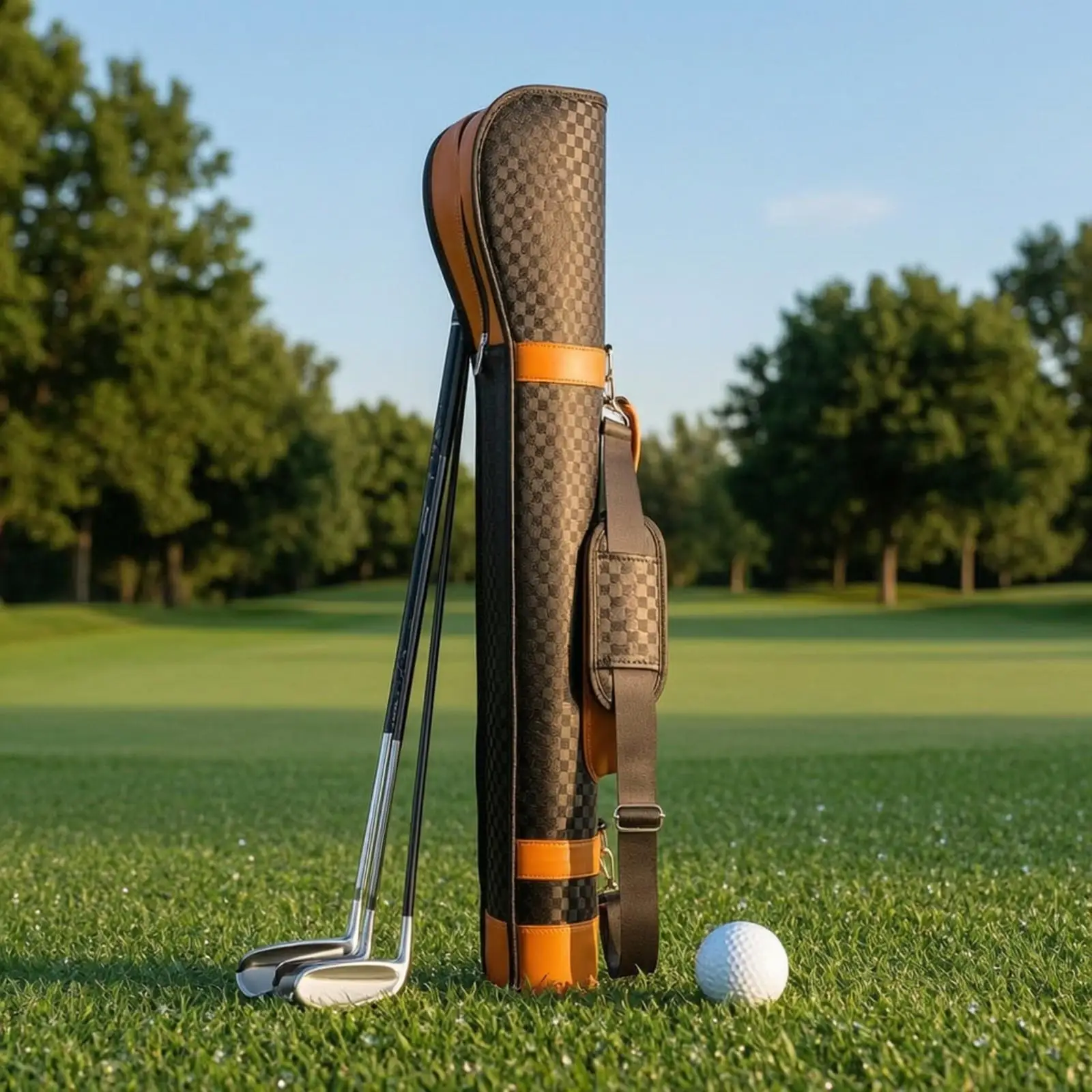 Upright Park Golf Club Bag Carrier for Irons with Adjustable Strap Side Zipper Pocket for Tees Markers Scorecards on Course