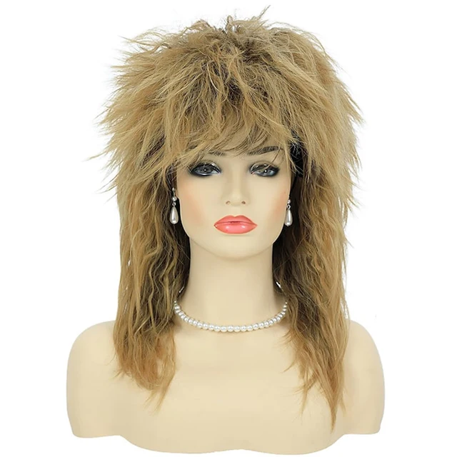 HAIRJOY Syntetyczne włosy 80s Tina Diva Kostiumowa peruka dla kobiet Big Blonde Rocker Mullet Peruki Glam Punk Rock Rockstar Cosplay Peruka