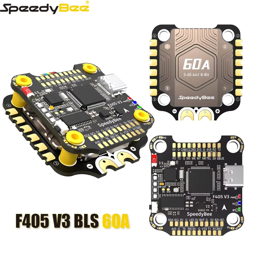 Speedybee F405 V3 60A 30*30 FC&ESC Stack BLS 60A 4-in-1 8bit ESC & F405 V3 Betaflight/ INAV Flight Control For RC Drone