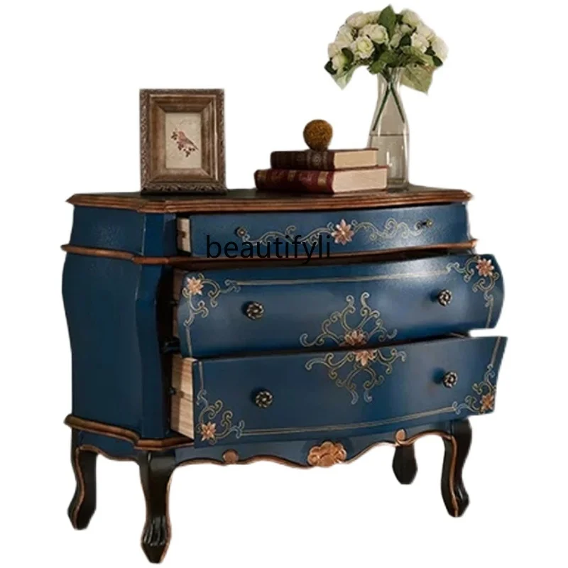 

LBX Mediterranean Entrance Cabinet Entrance Foyer Curio Cabinet Chest of Drawers Retro Art Hand-Painting