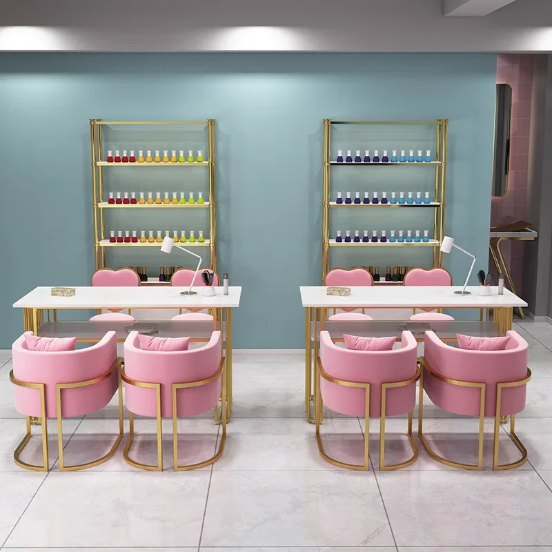

Nail Table Pink Chairs Beauty Salon Nail Station Manicure Table,Leisure Facilities Multifunctional Nail Spa Salon Furniture