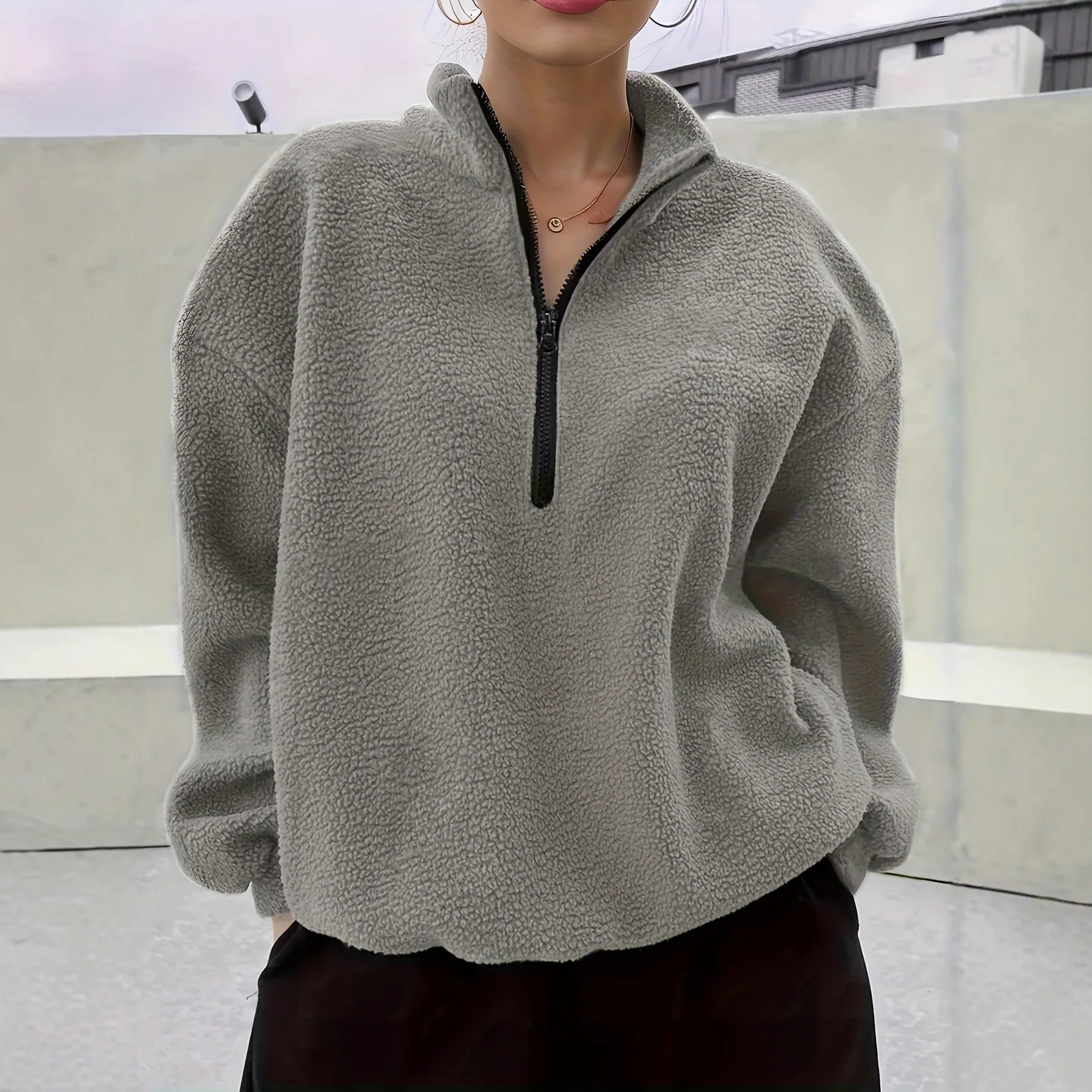 

2025 Winter New Long Sleeve Casual Fashion Versatile Simple Solid Color Sweatshirt