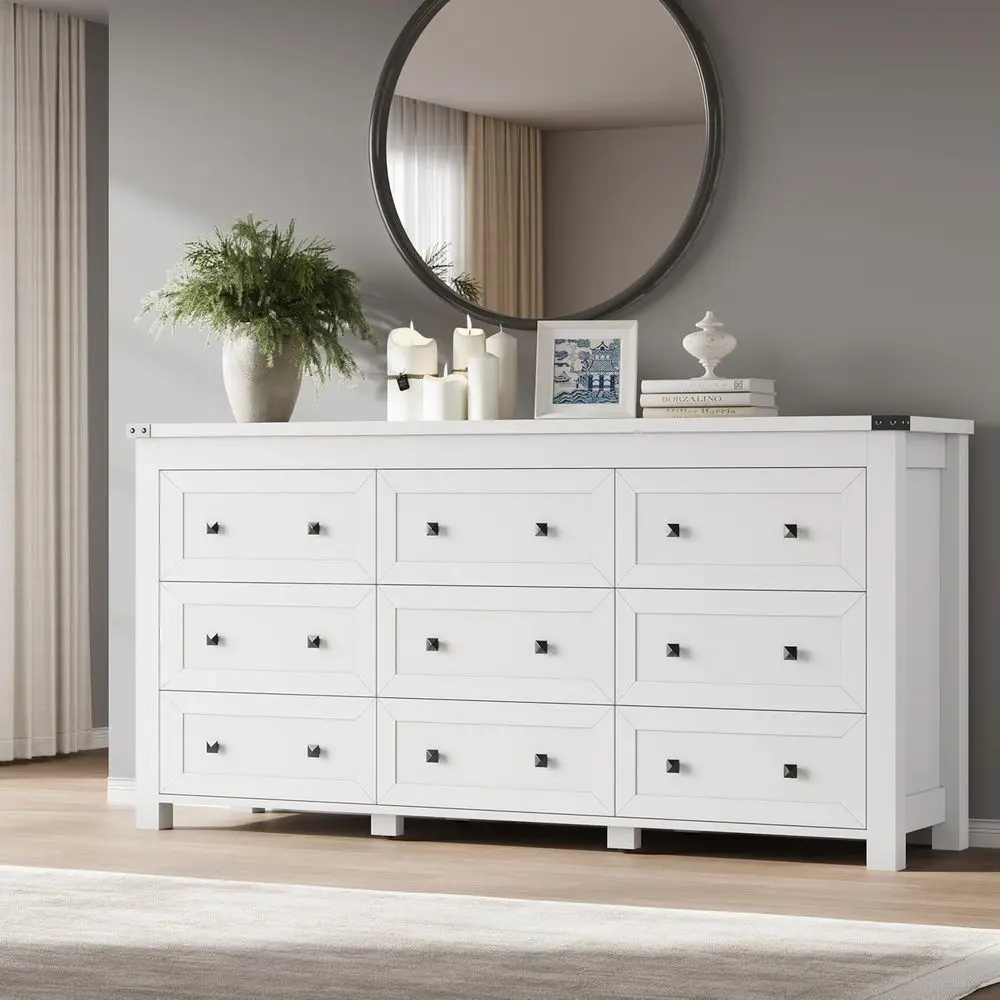 

Wooden Storage Chest, TV Stand, and Organizer with Metal Handles for Bedroom, Living Room, Hallway