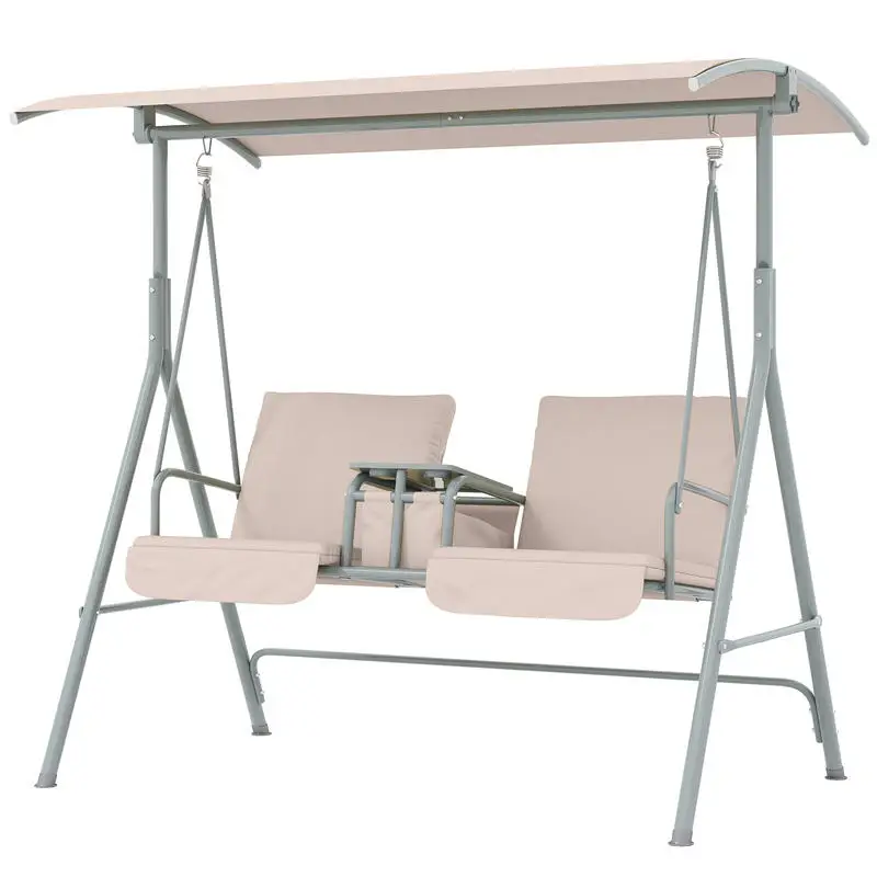 Columpio de Jardín Outsunny para 2 Personas con Toldo y Mesa, Silla Columpio para Patio, Jardín, Piscina, Beige