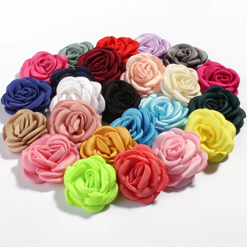 120pcs/lot 6cm 24colors Fashion Burned Rolled Petal Rose Hair Flowers for Hair Clips Vintage Fabric Flowers For Hair Accessories