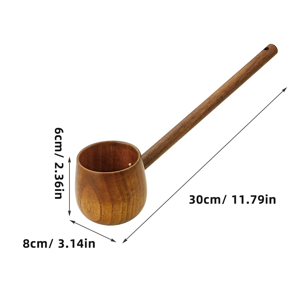 

Wooden Water Long Handle Scoop for Tea Kitchen Garden Retro Style Handmade Wood Spoon Flour Scoop Bath Salt Flour